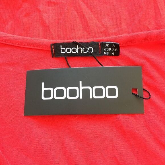 🆕Boohoo Long Sleeve Split Front Red Mini Dress - Picture 6 of 7